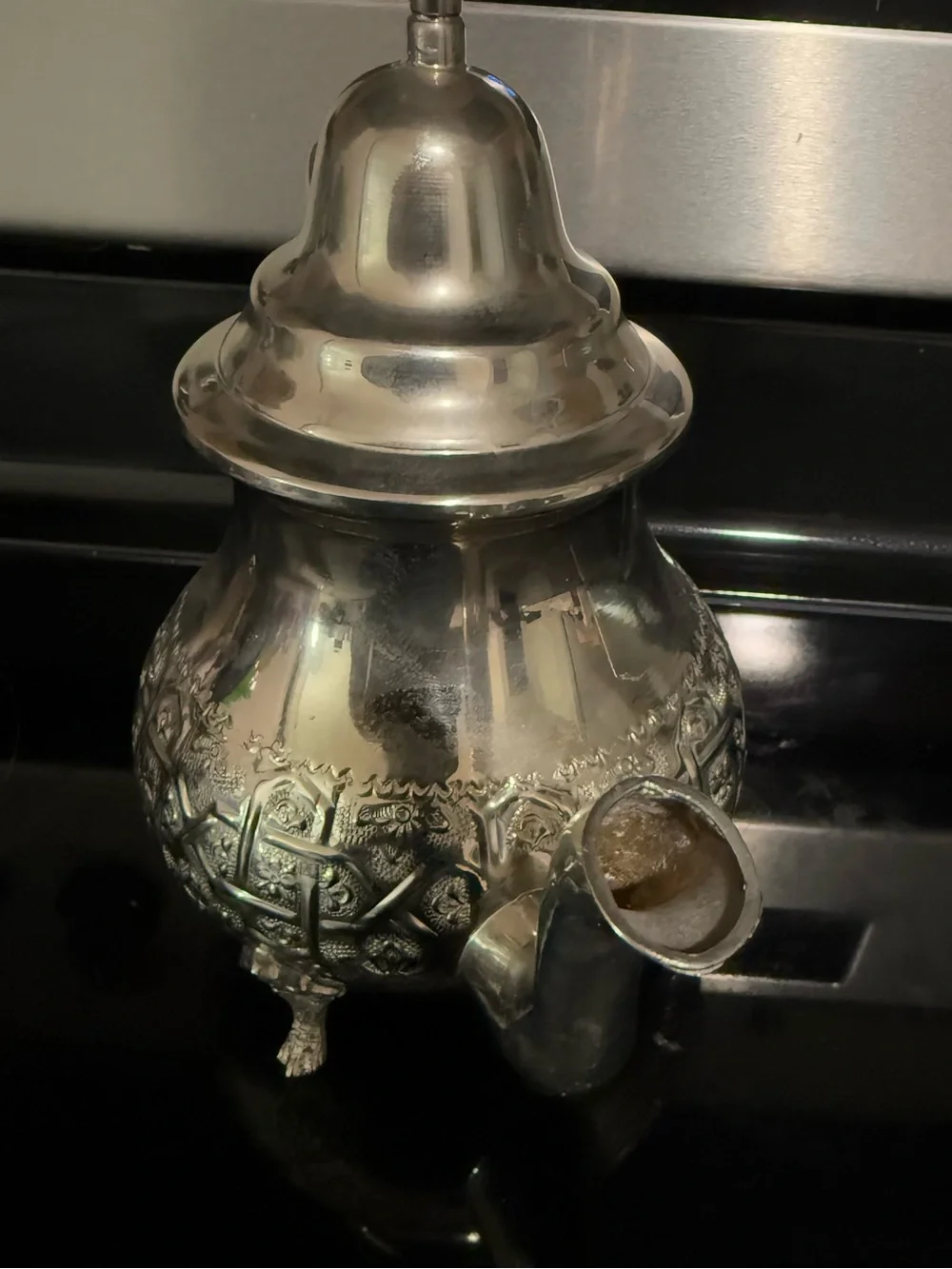 Vintage Moroccan Teapot Hand Engraved Tea Pot Mint Tea Decor Rare Carved Antique
